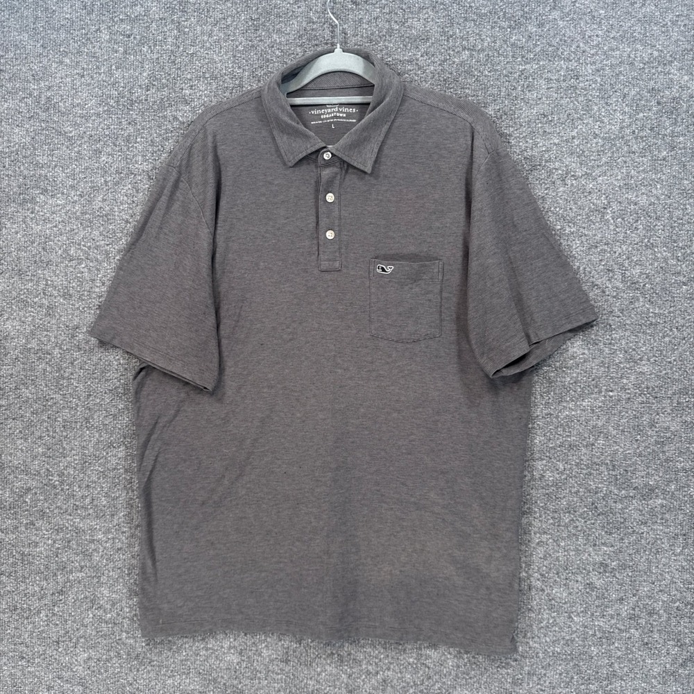 Vineyard Vines Polo Shirt Mens Large Gray Edgartown Striped Pocket Whale Golf